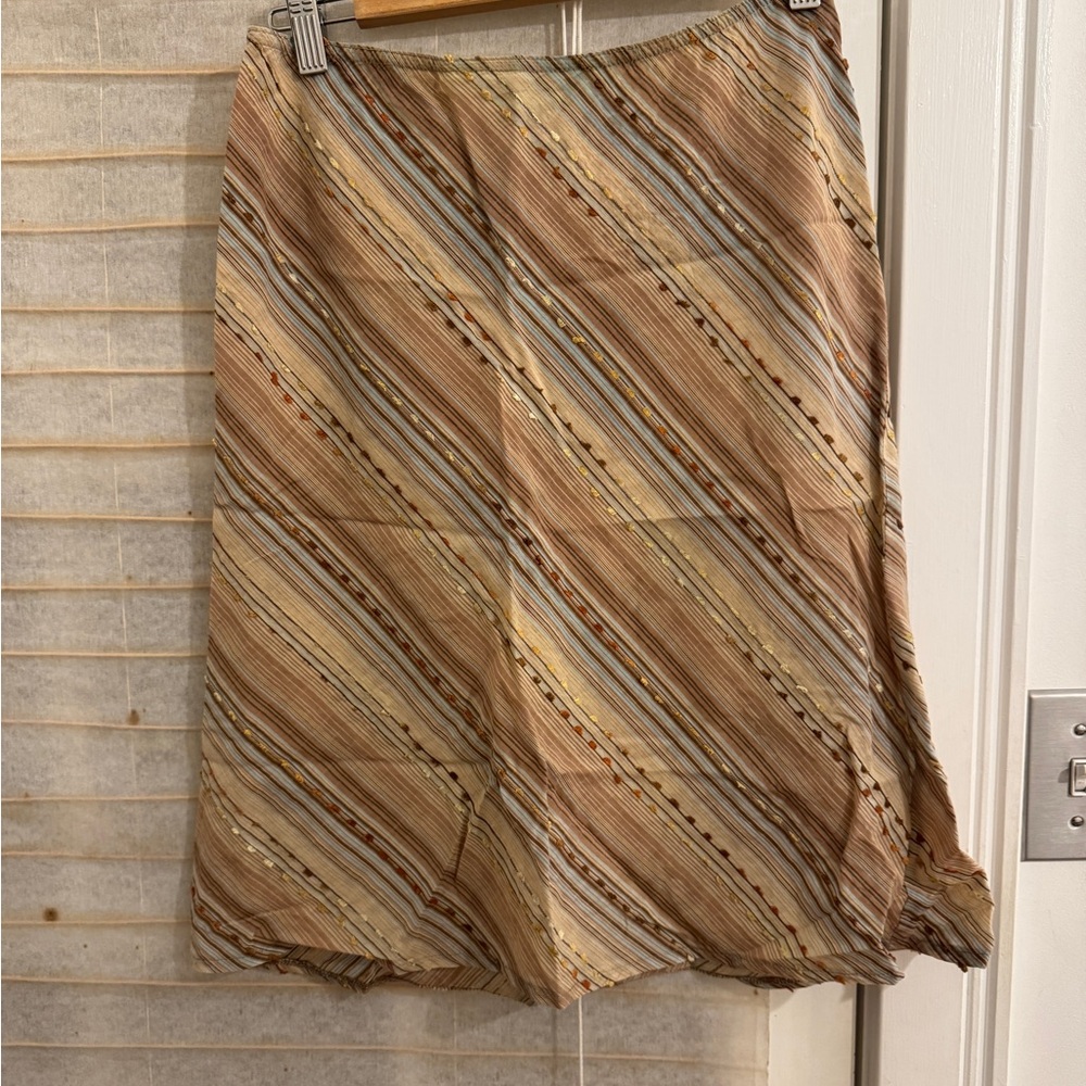 Women's Diagonal Striped Midi Skirt in Beige
